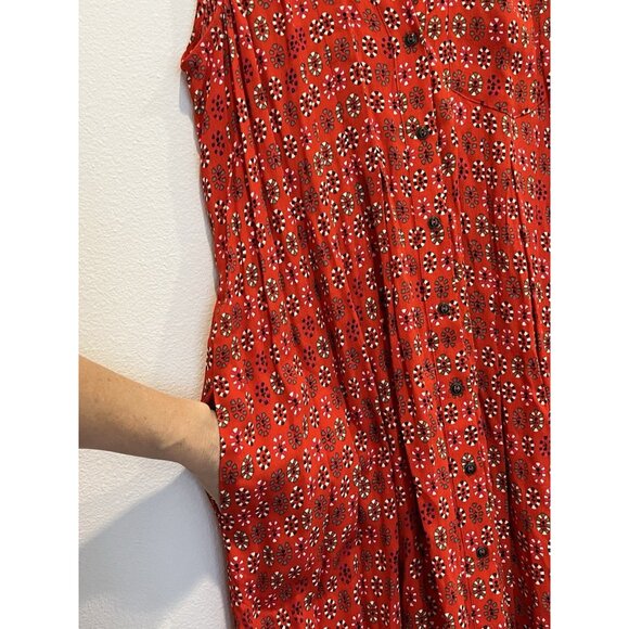 Maeve Anthropologie Red Daisy Midi Shirtdress Size 8 Belted Buttons Christmas - Picture 11 of 16